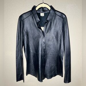Ecru 100% Leather Shirt Size M Black